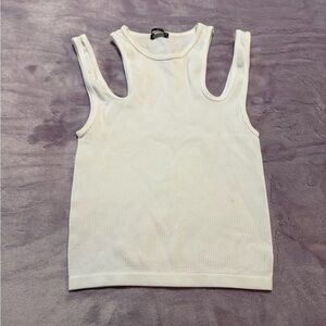 White cut out shoulder  sleeveless crop top